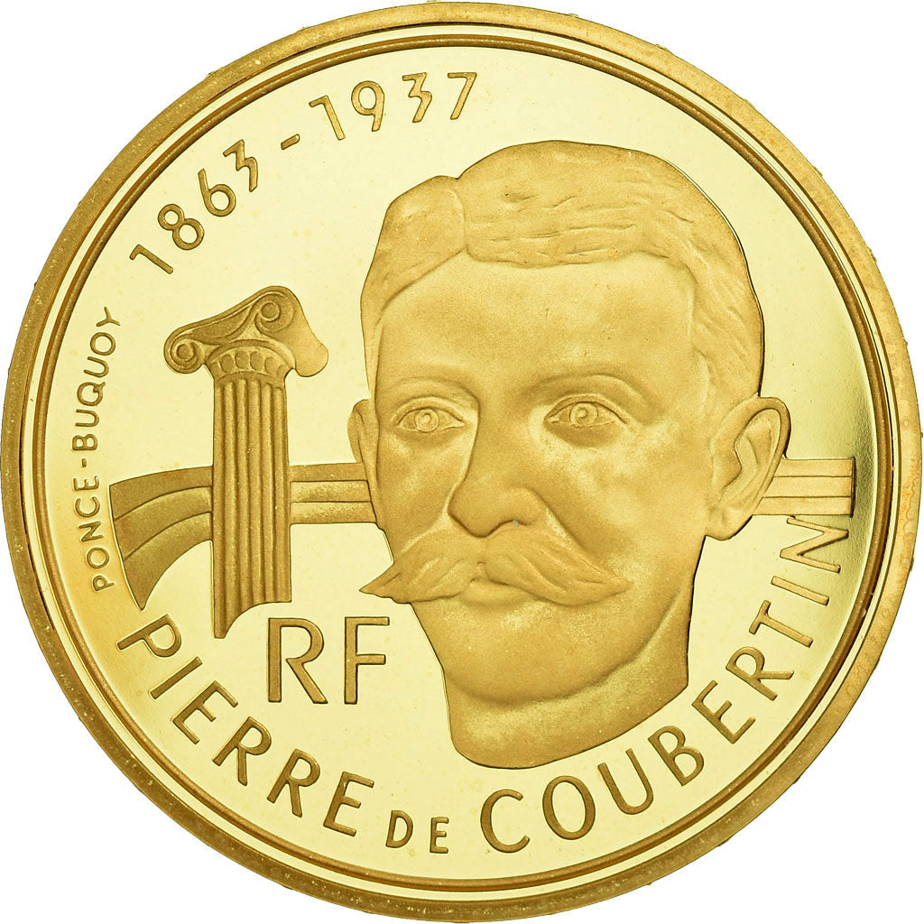 Coin, France, Albertville, Coubertin, 500 Francs, 1991, Paris, MS(65-70), Gold
