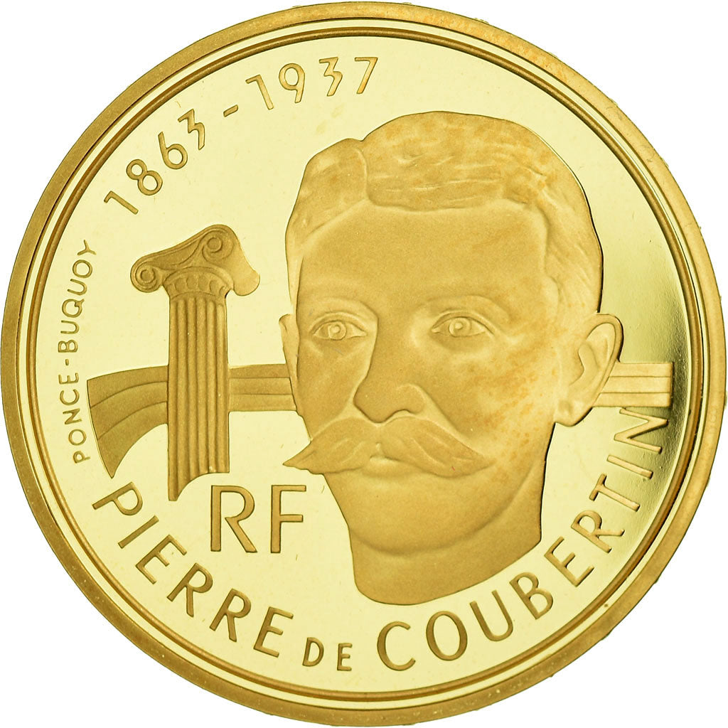 Coin, France, Albertville, Coubertin, 500 Francs, 1991, Paris, MS(65-70), Gold