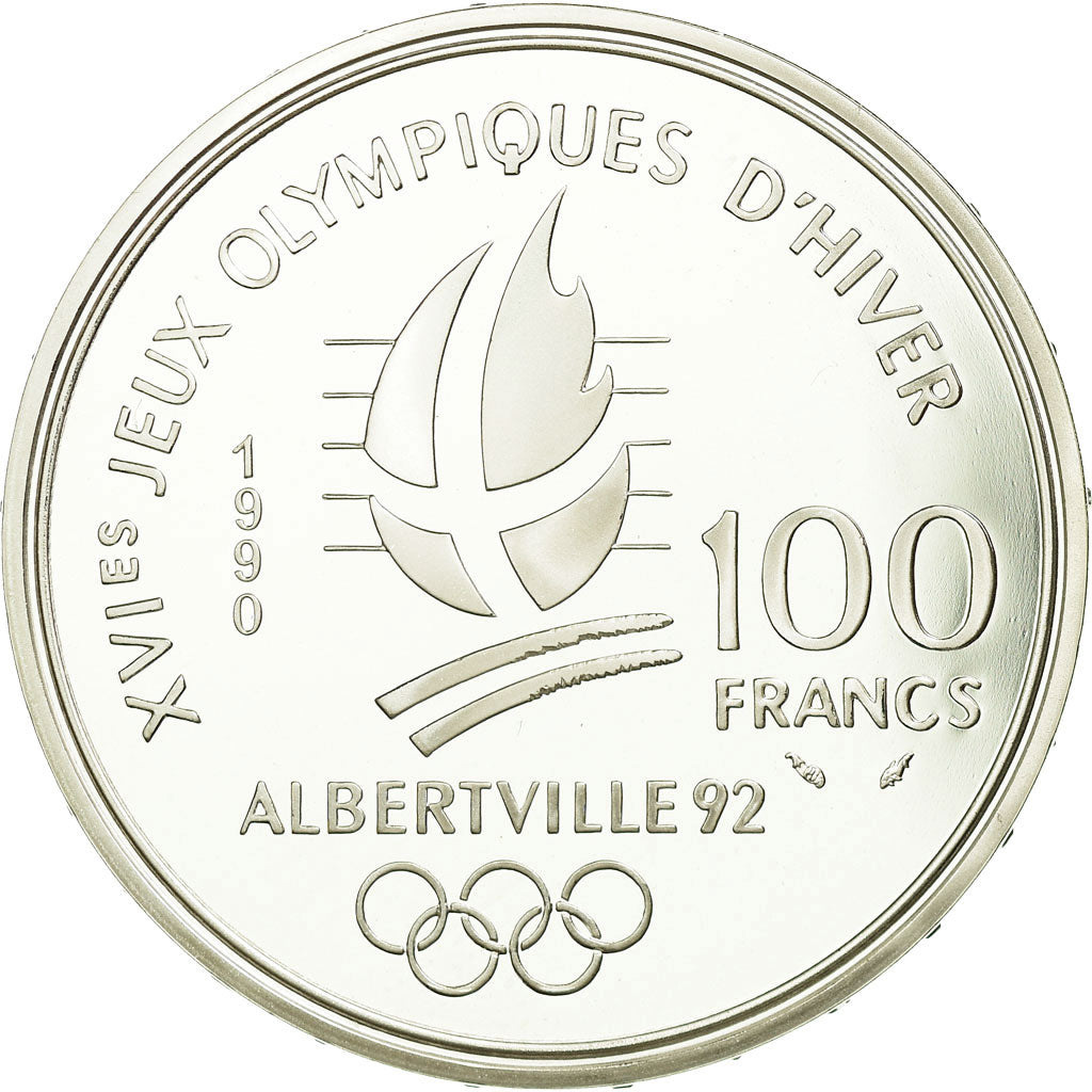 Coin, France, Speed skaters, 100 Francs, 1990, Albertville 92, MS(65-70)