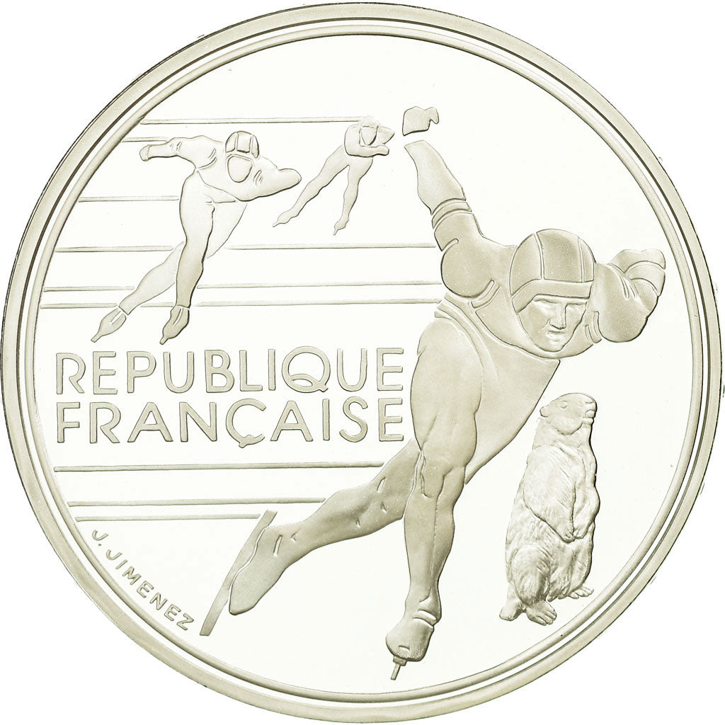 Coin, France, Speed skaters, 100 Francs, 1990, Albertville 92, MS(65-70)