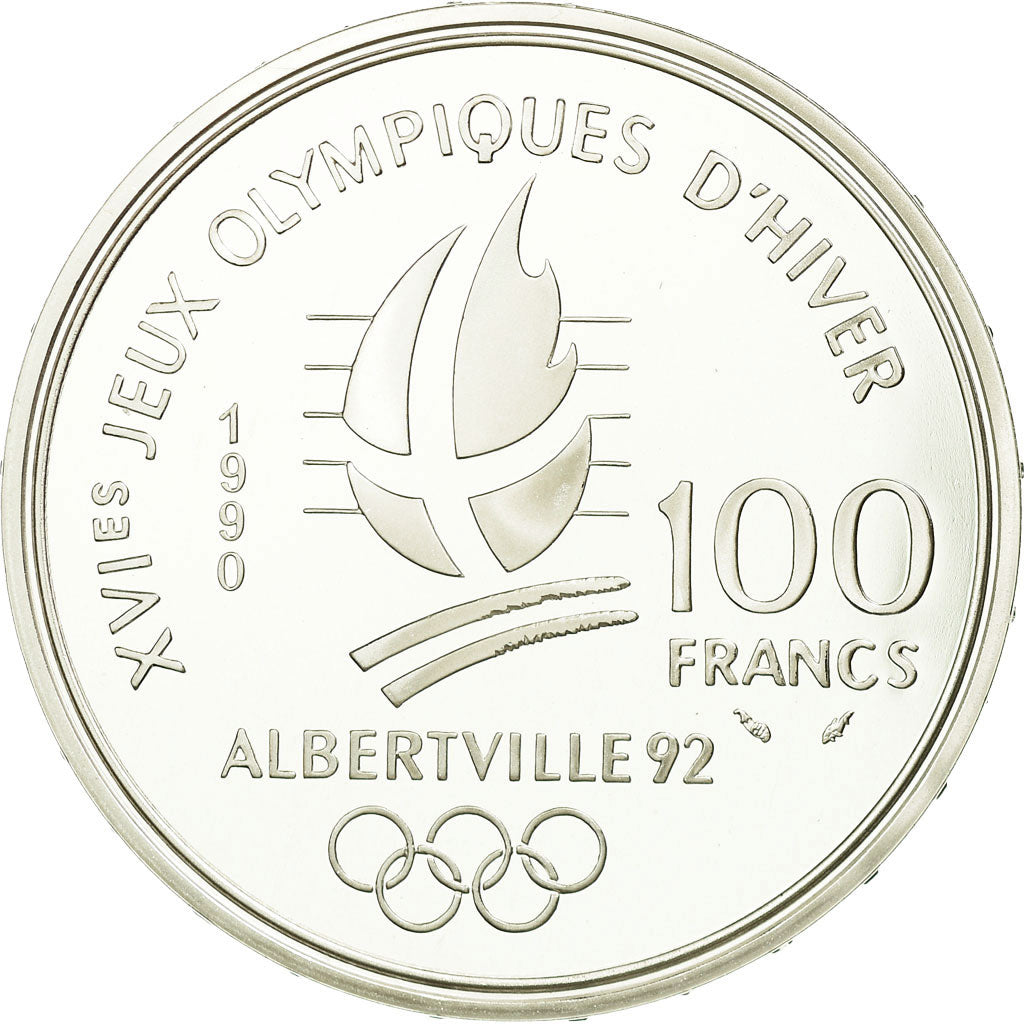 Coin, France, Speed skaters, 100 Francs, 1990, Albertville 92, MS(65-70)