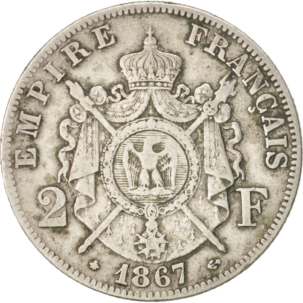 France, Napoleon III, Napoléon III, 2 Francs, 1867, Paris, Argent, KM:807.1