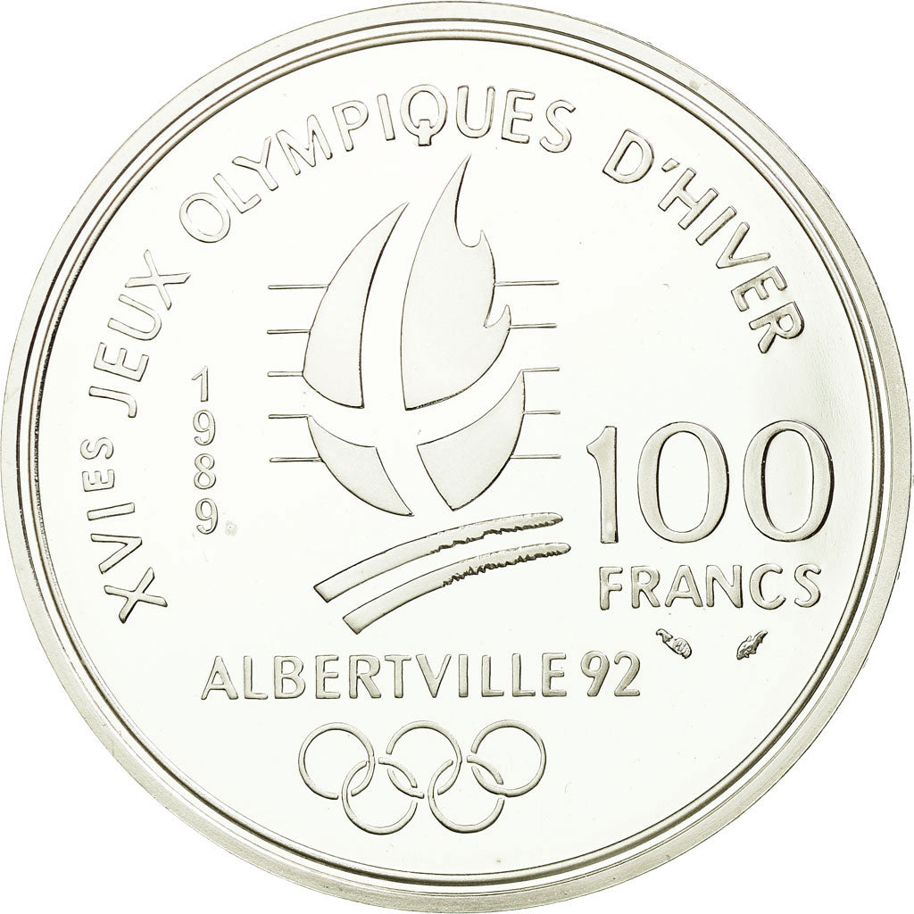 Moneta, Francia, Ice Skating Couple, 100 Francs, 1989, Albertville 92, FDC