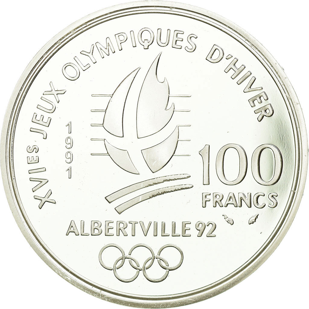 Moneta, Francja, Cross-country skier, 100 Francs, 1991, Albertville 92
