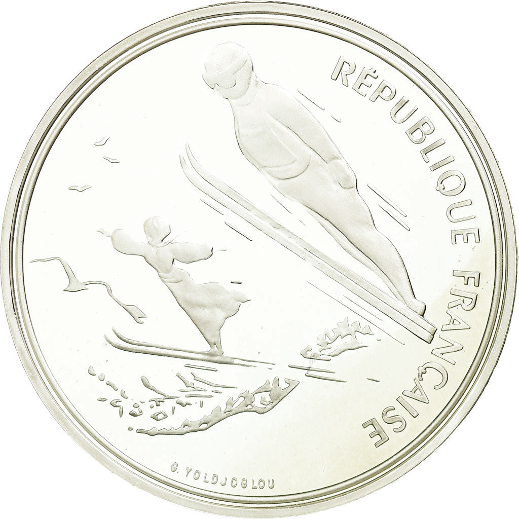 Coin, France, Ski jumpers, 100 Francs, 1991, Albertville 92, MS(65-70), Silver