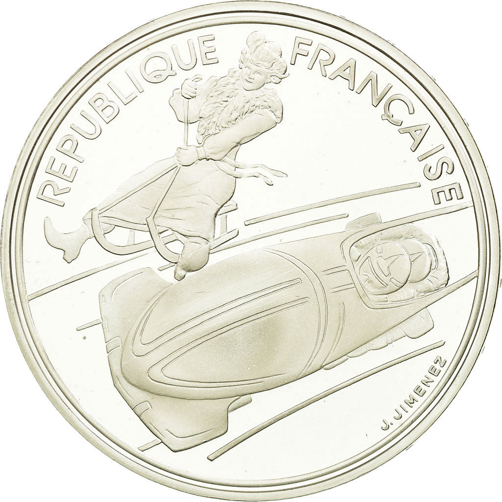 Coin, France, Bobsledding, 100 Francs, 1990, Albertville 92, MS(65-70), Silver