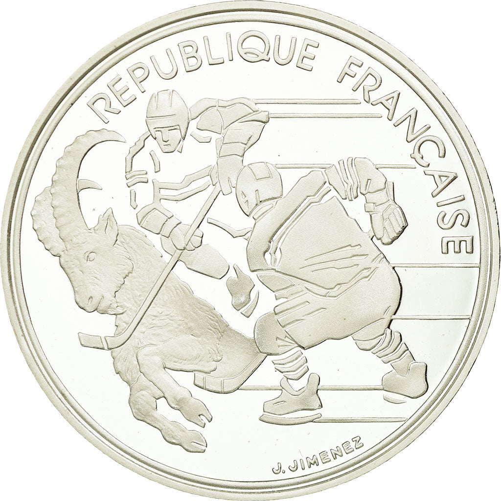 Moneta, Francia, Hockey players, 100 Francs, 1991, Albertville 92, FDC, Argento