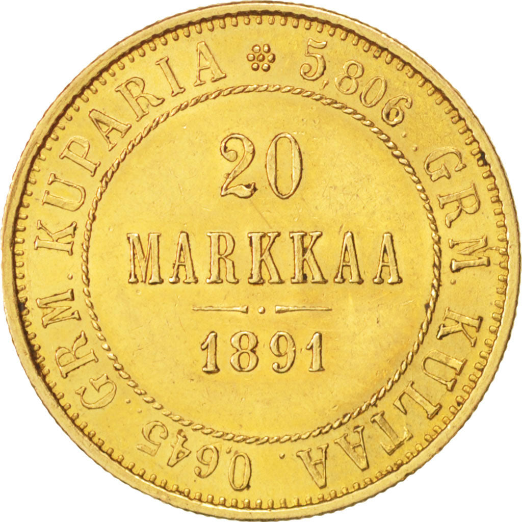 Finlande, Nicholas II, 20 Markkaa, 1891, Helsinki, Or, KM:9.2