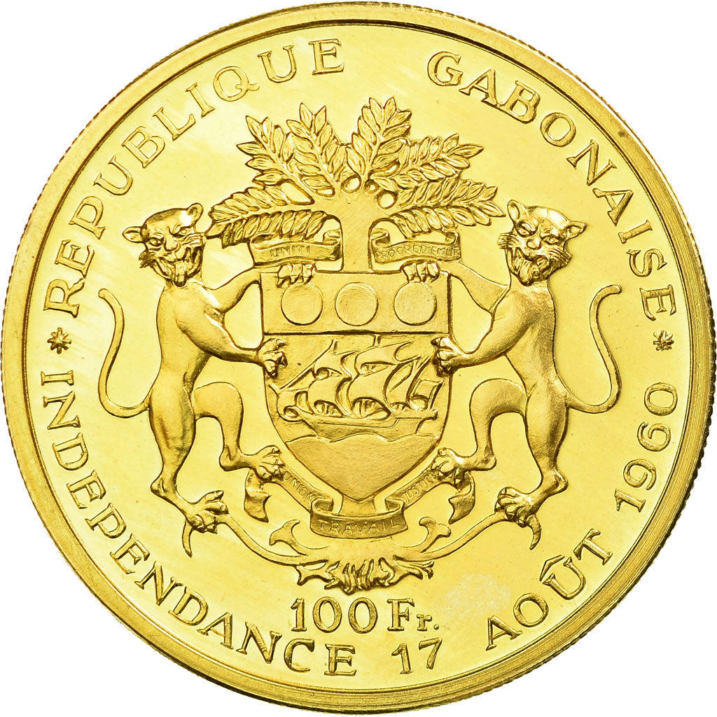 Moneda, Gabón, Léon Mba, 100 Francs, 1960, Paris, Proof, SC, Oro, KM:4