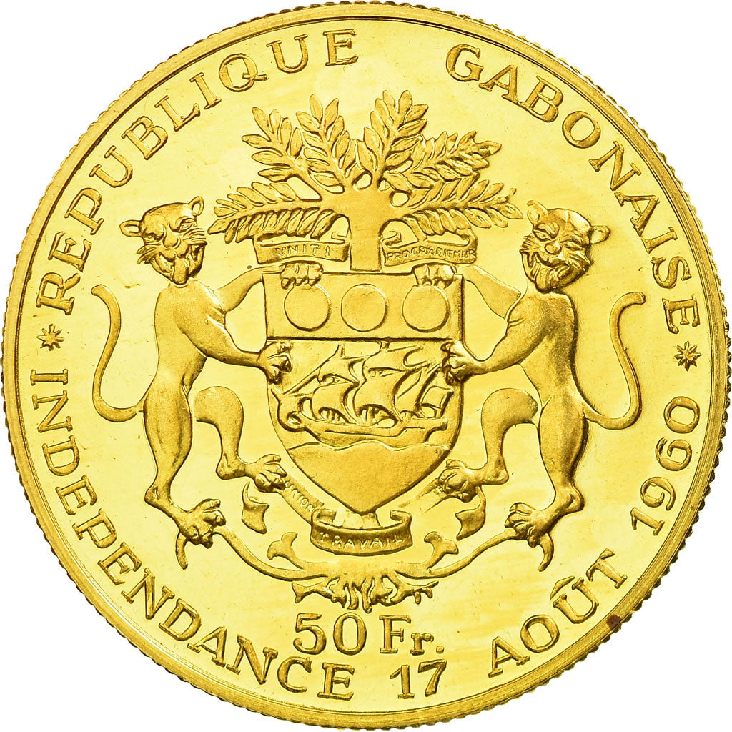 Coin, Gabon, Léon Mba, 50 Francs, 1960, Paris, Proof, MS(63), Gold, KM:3