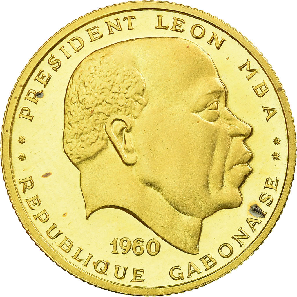 Moneda, Gabón, Léon Mba, 25 Francs, 1960, Paris, Proof, SC, Oro, KM:2