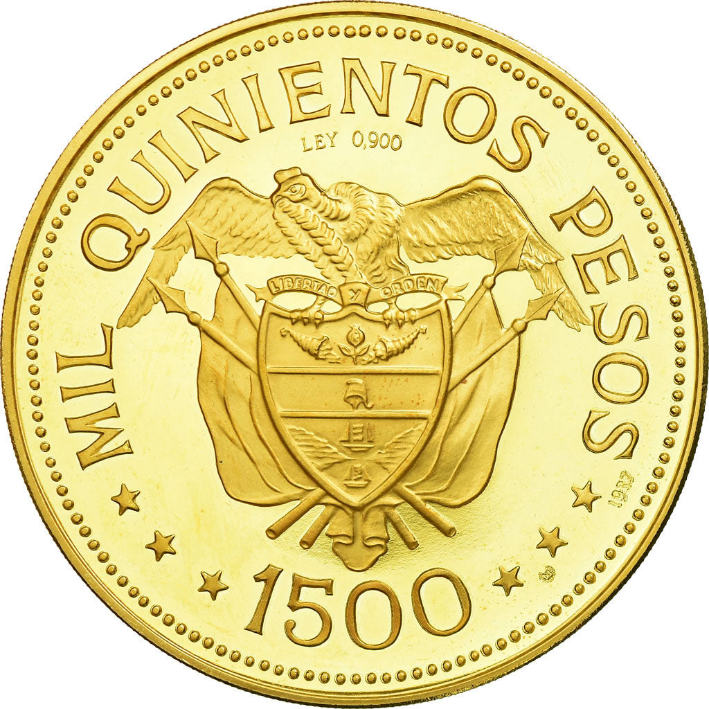 Coin, Colombia, 1500 Pesos, 1968, Bogota, MS(65-70), Gold, KM:235