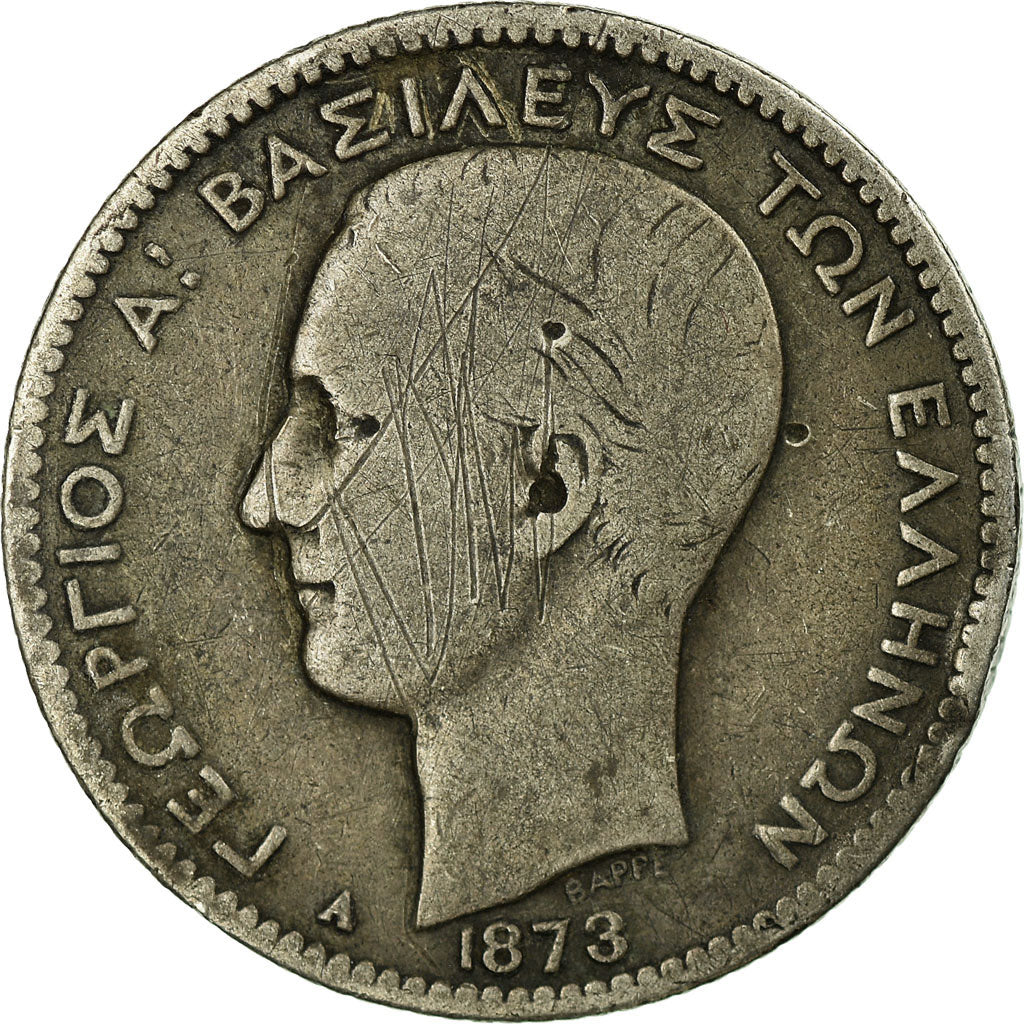 Monnaie, Grèce, George I, Drachma, 1873, Paris, B+, Argent, KM:38