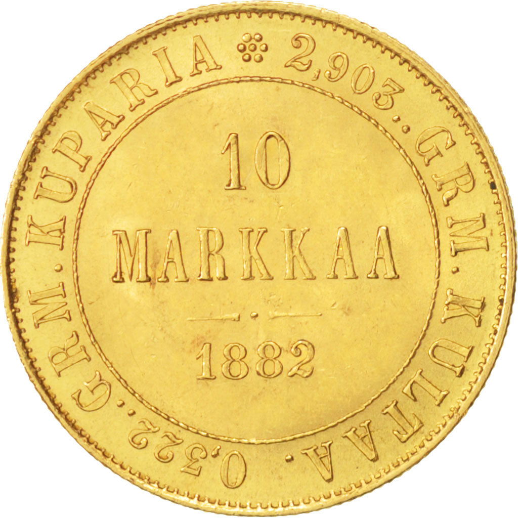 Finland, Nicholas II, 10 Markkaa, 1882, Helsinki, Gold, KM:8.2