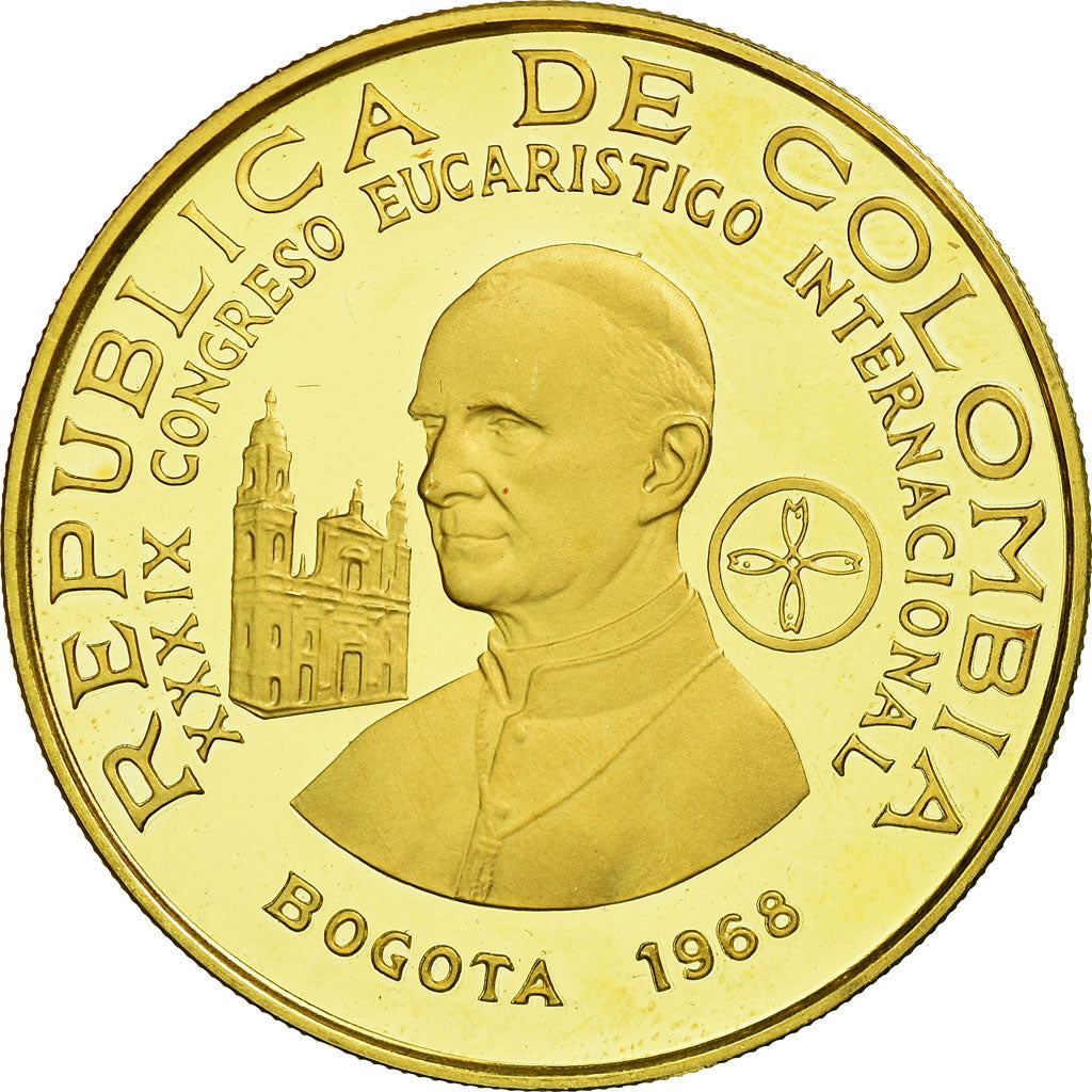 Coin, Colombia, 500 Pesos, 1968, Bogota, MS(63), Gold, KM:234