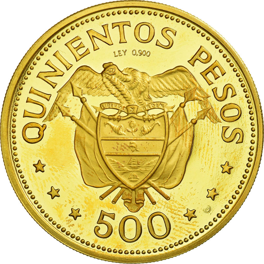 Coin, Colombia, 500 Pesos, 1968, Bogota, MS(63), Gold, KM:234