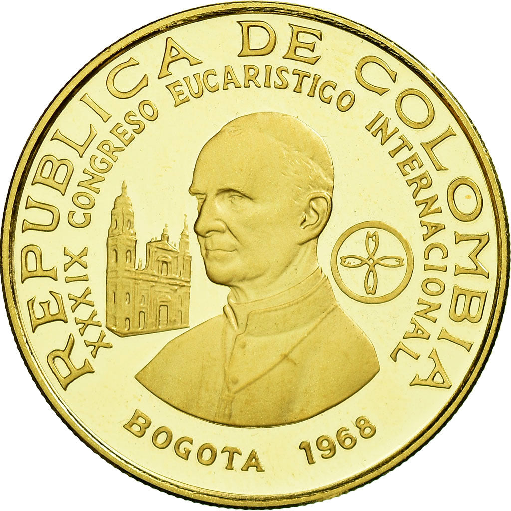 Coin, Colombia, 300 Pesos, 1968, Bogota, MS(65-70), Gold, KM:233