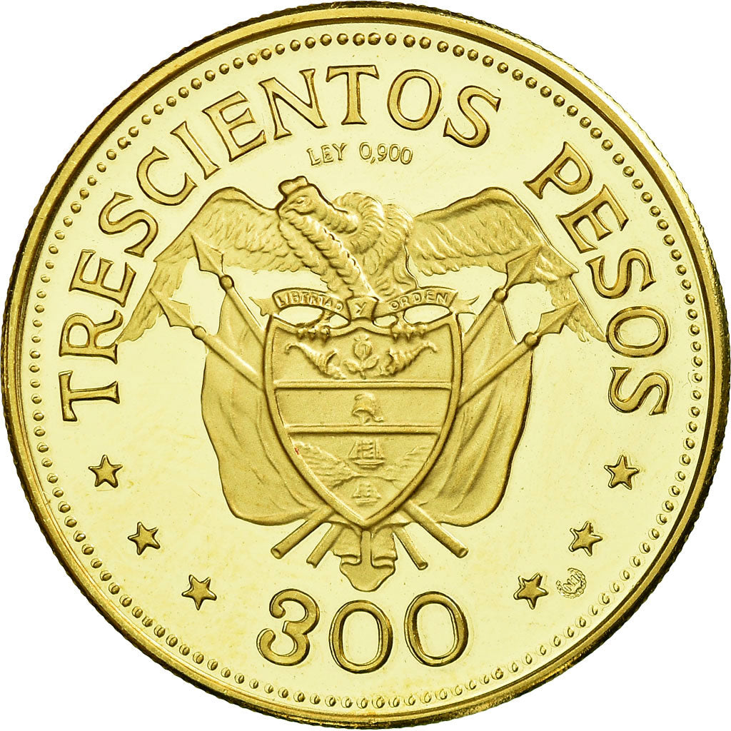 Coin, Colombia, 300 Pesos, 1968, Bogota, MS(65-70), Gold, KM:233