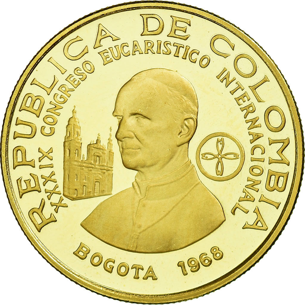 Coin, Colombia, 200 Pesos, 1968, Bogota, MS(65-70), Gold, KM:232