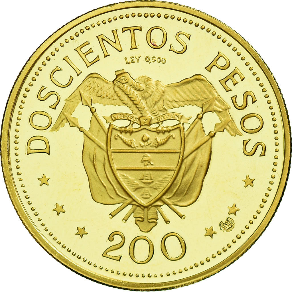 Coin, Colombia, 200 Pesos, 1968, Bogota, MS(65-70), Gold, KM:232
