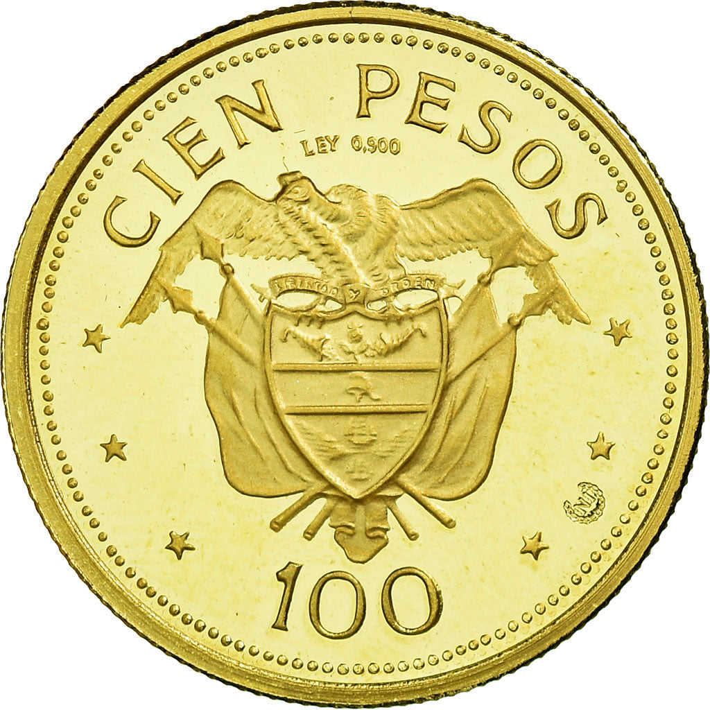 Coin, Colombia, 100 Pesos, 1968, Bogota, MS(63), Gold, KM:231