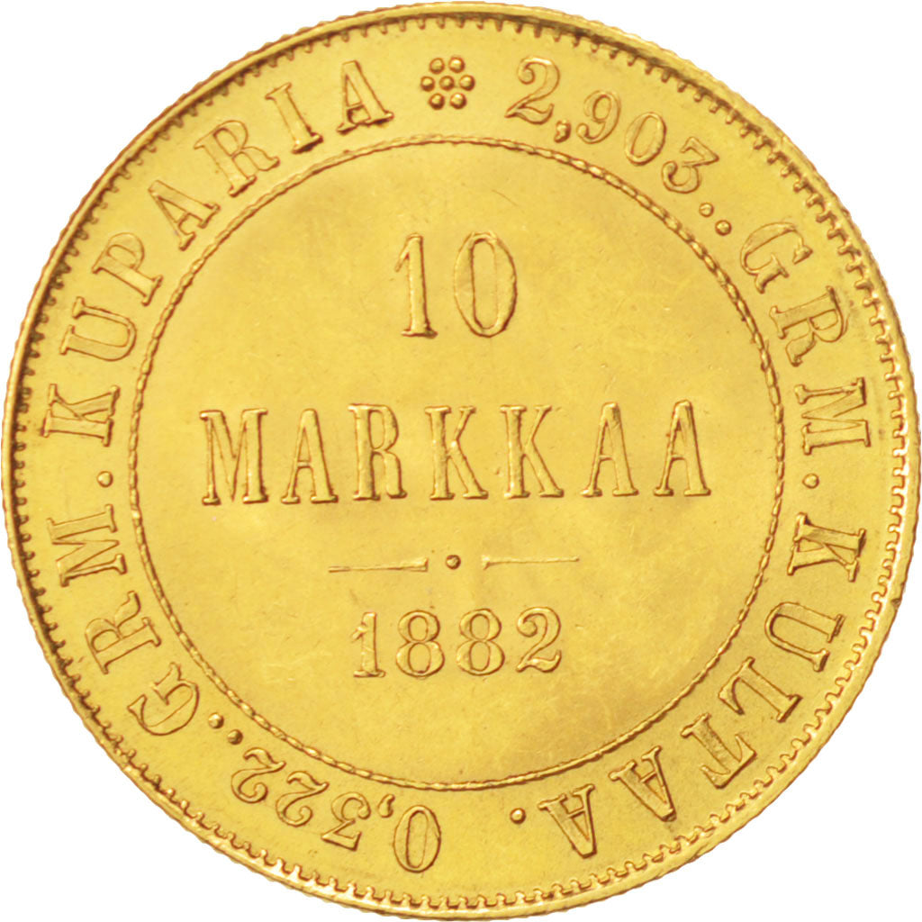 Finland, Nicholas II, 10 Markkaa, 1882, Helsinki, Gold, KM:8.2
