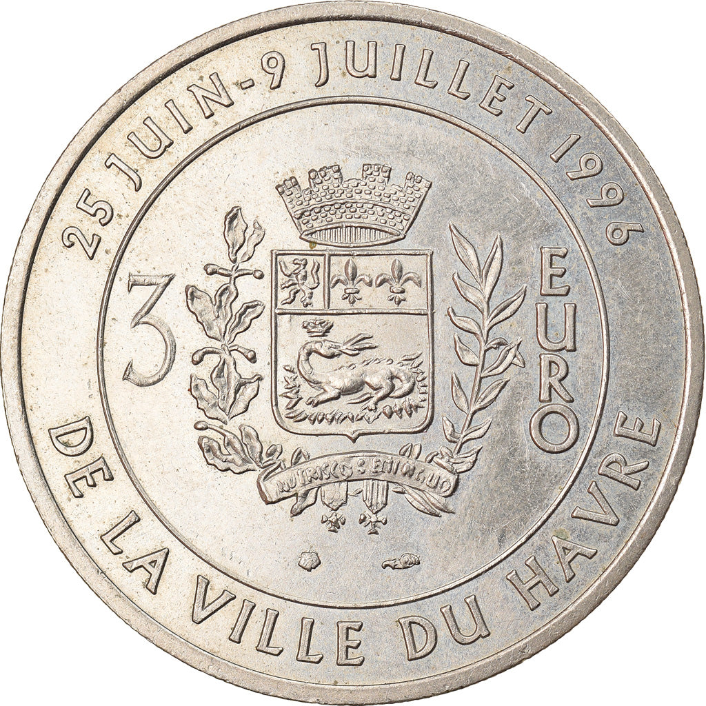 France, Medal, 3 Euro Ville du Havre, Pont de Normandie, 1996, AU(55-58)