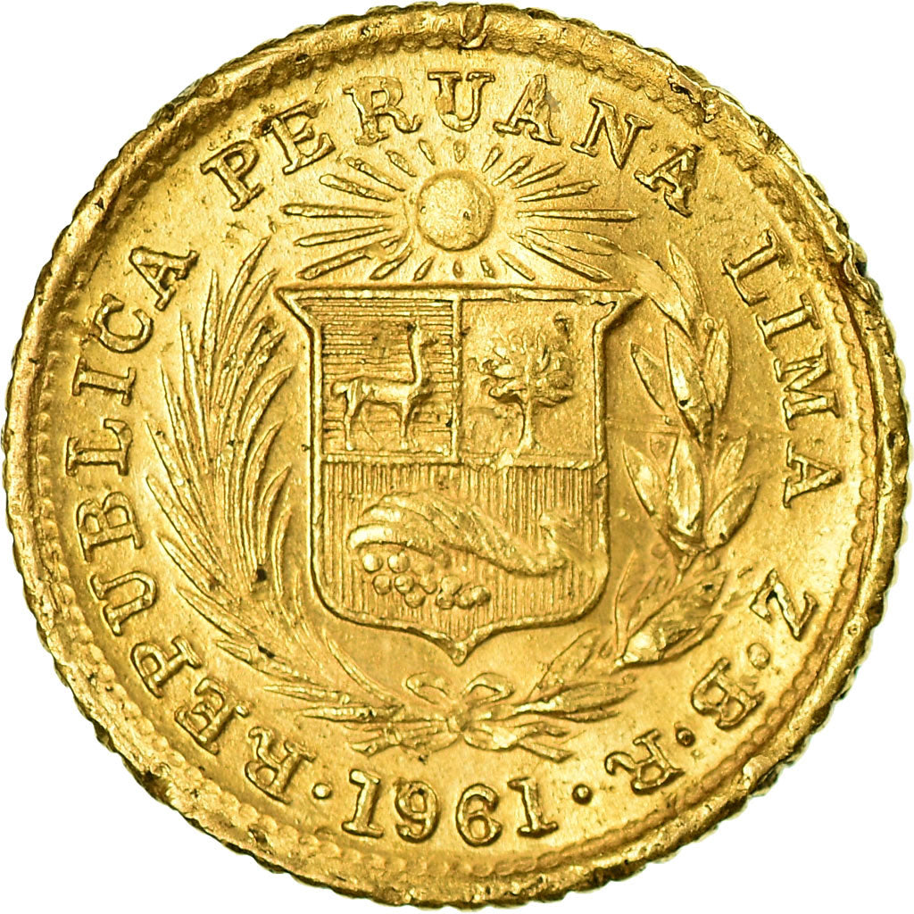 Coin, Peru, 1/5 Libra, Pound, 1961, Lima, AU(55-58), Gold, KM:210