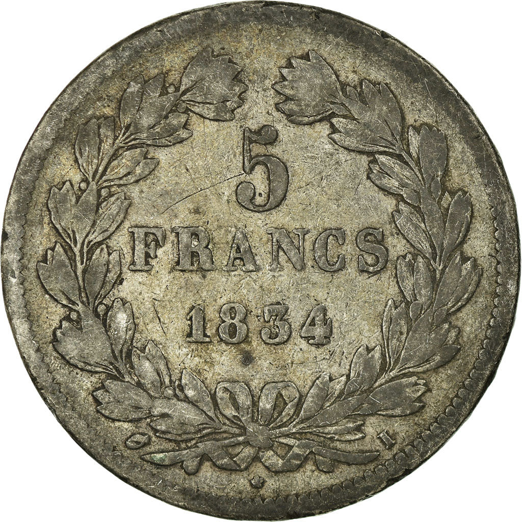 Coin, France, Louis-Philippe, 5 Francs, 1834, Limoges, VF(20-25), Silver