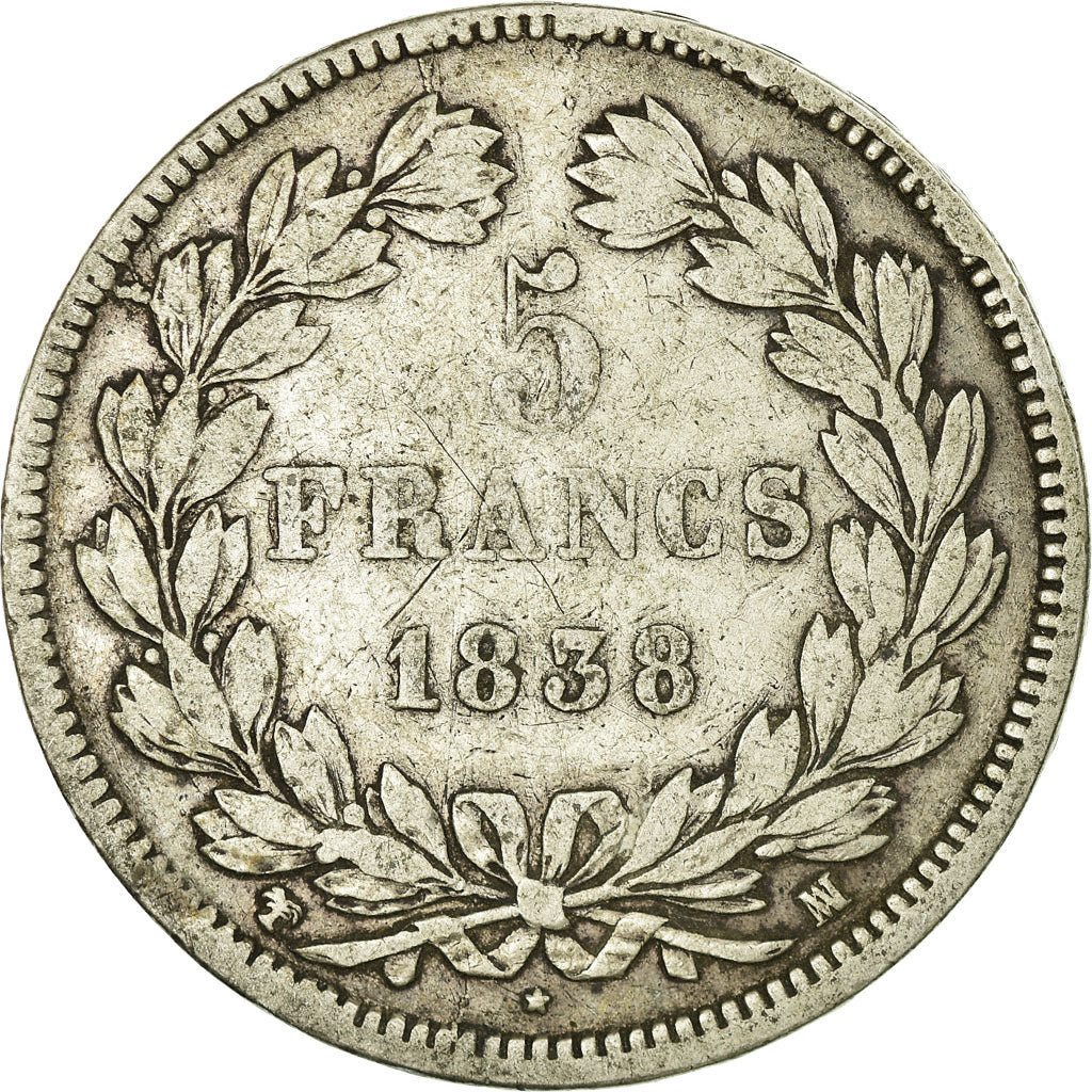 Moneta, Francia, Louis-Philippe, 5 Francs, 1838, Marseille, MB+, Argento