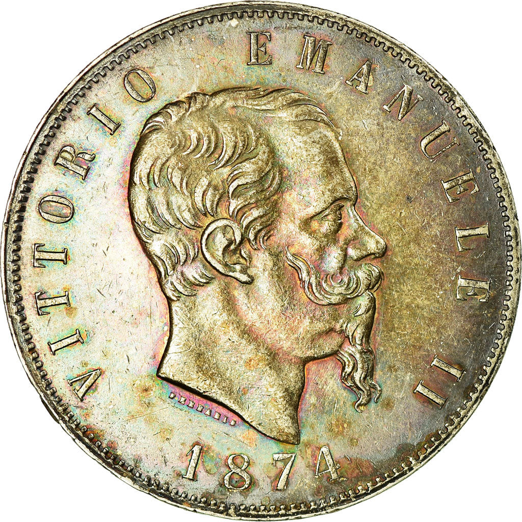 Coin, Italy, Vittorio Emanuele II, 5 Lire, 1874, Milan, AU(50-53), Silver