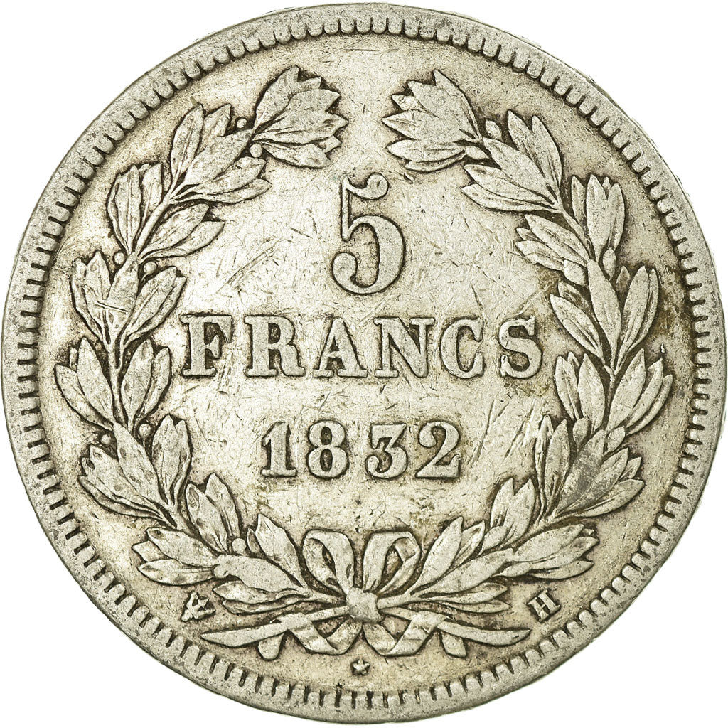 Moneta, Francia, Louis-Philippe, 5 Francs, 1832, La Rochelle, MB+, Argento