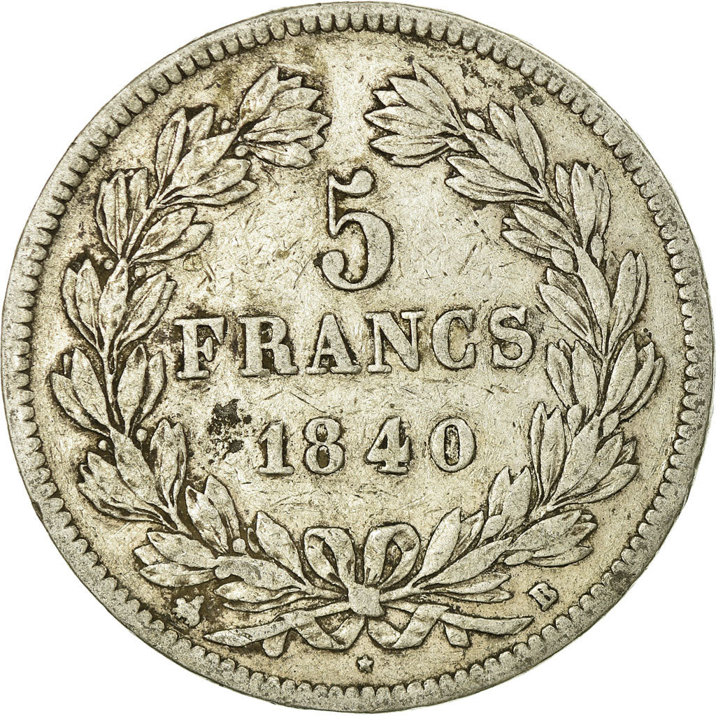Coin, France, Louis-Philippe, 5 Francs, 1840, Rouen, VF(30-35), Silver, KM:749.2