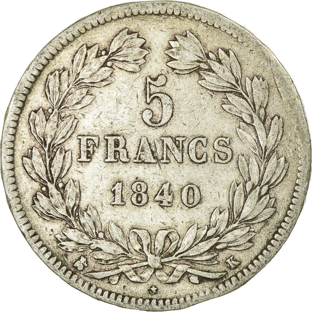 Coin, France, Louis-Philippe, 5 Francs, 1840, Bordeaux, VF(30-35), Silver