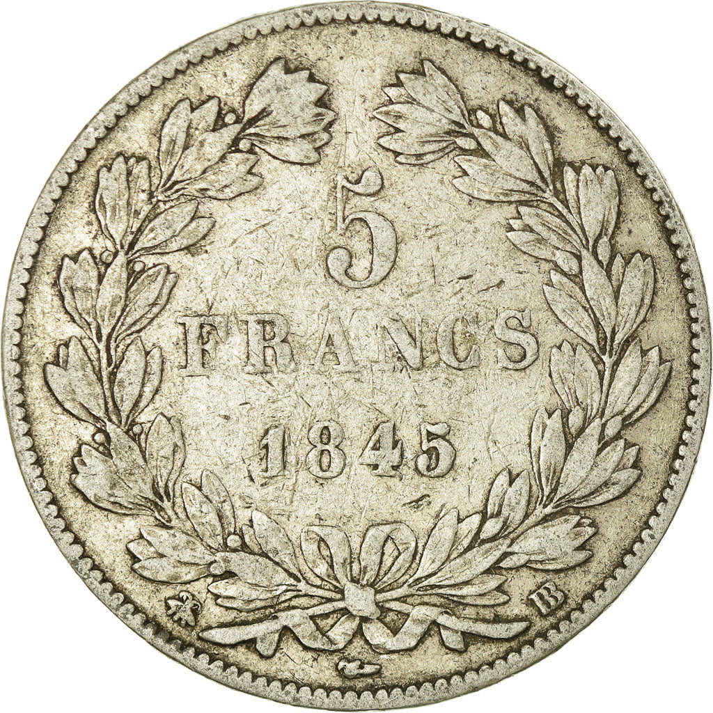 Münze, Frankreich, Louis-Philippe, 5 Francs, 1845, Strasbourg, S+, Silber