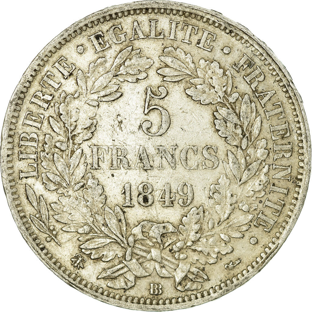 Monnaie, France, Cérès, 5 Francs, 1849, Strasbourg, TTB, Argent, Gadoury:719