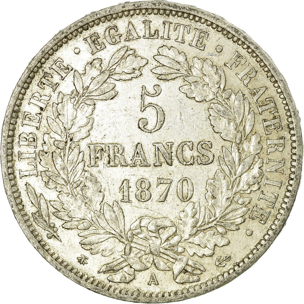 Moneta, Francia, Cérès, 5 Francs, 1870, Paris, BB, Argento, KM:819