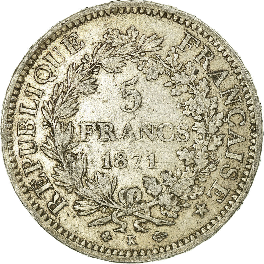 Coin, France, Hercule, 5 Francs, 1871, Bordeaux, VF(30-35), Silver, KM:820.2