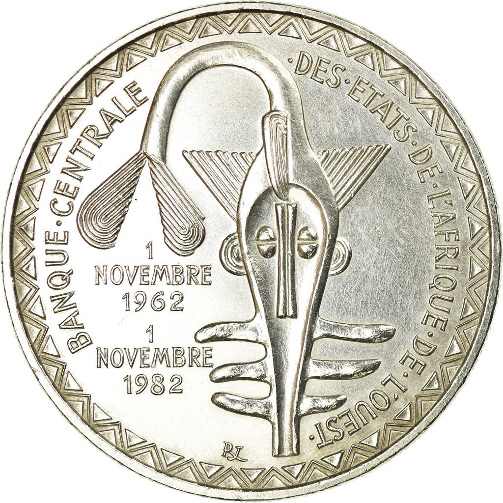 Coin, West African States, 5000 Francs, 1982, Paris, AU(55-58), Silver, KM:11