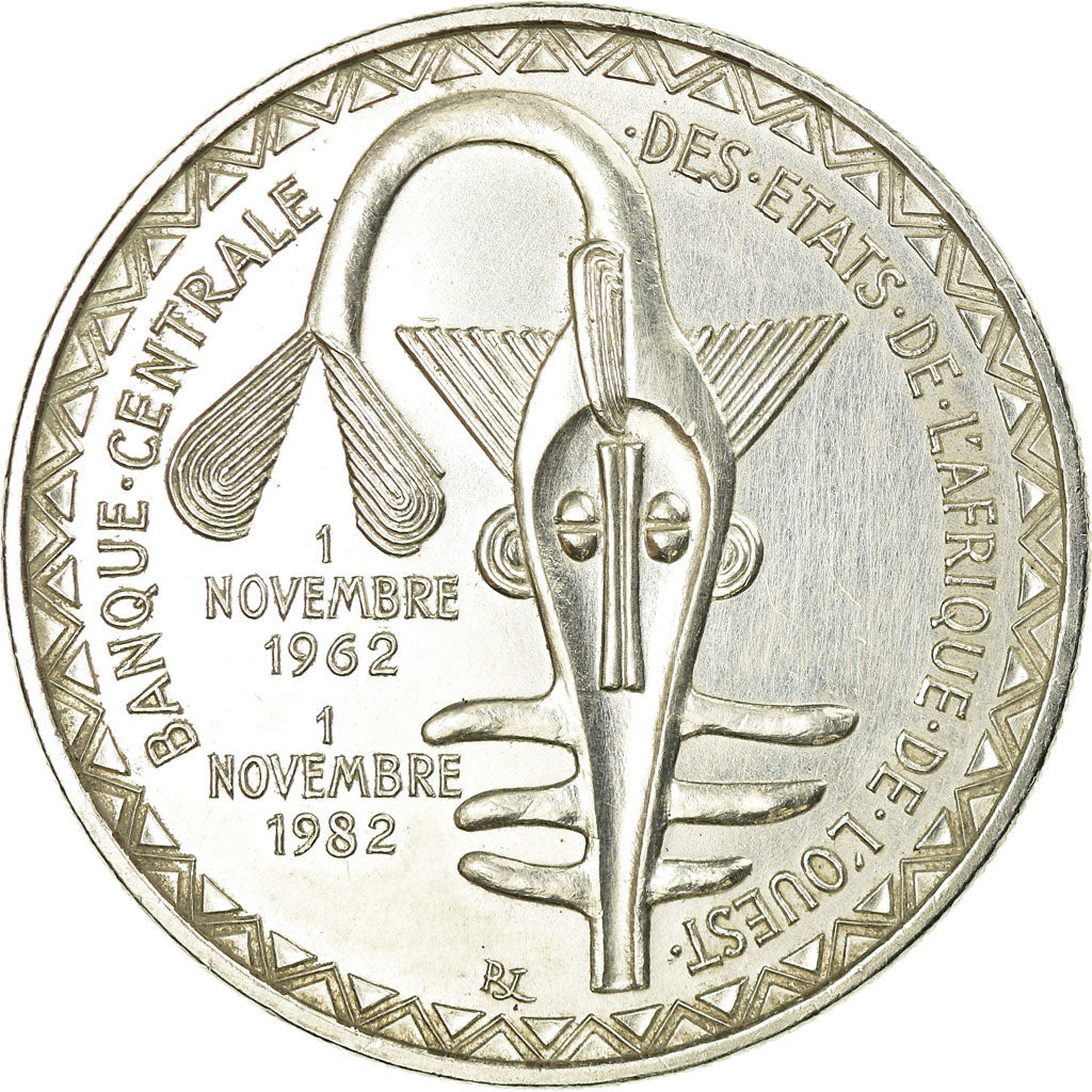Coin, West African States, 5000 Francs, 1982, Paris, AU(55-58), Silver, KM:11