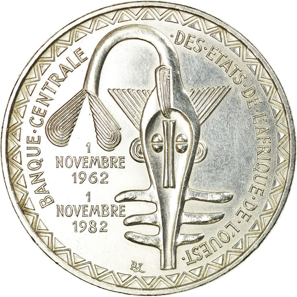 Coin, West African States, 5000 Francs, 1982, Paris, MS(60-62), Silver, KM:11
