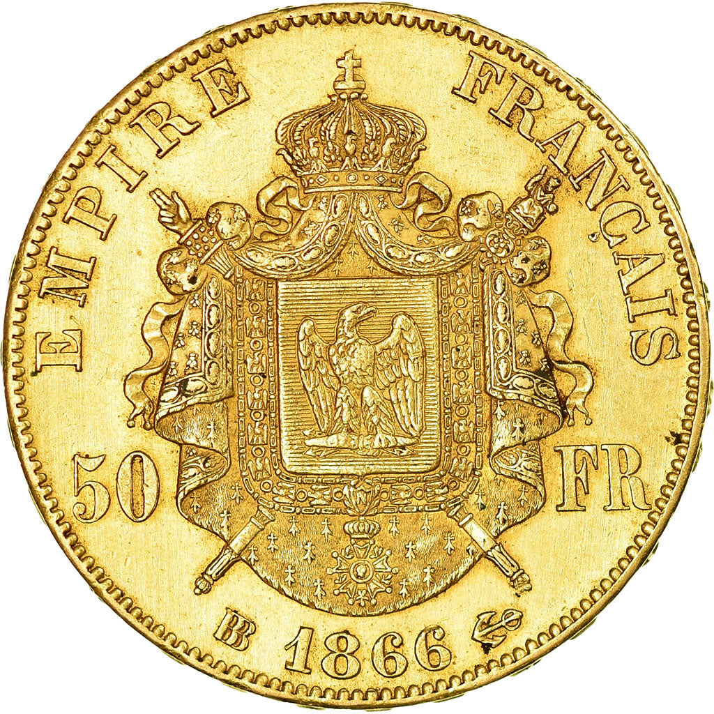 Moeda, França, Napoleon III, Napoléon III, 50 Francs, 1866, Strasbourg