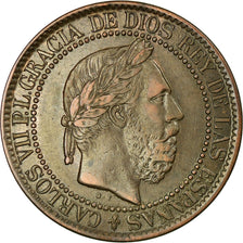 Moeda, Espanha, Charles VII, 10 Centimos, 1875, Brussels, AU(50-53), Cobre