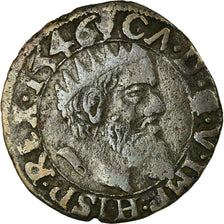 Monnaie, Pays-Bas, BRABANT, Charles Quint, Courte, 1546, Anvers, TB+, Cuivre