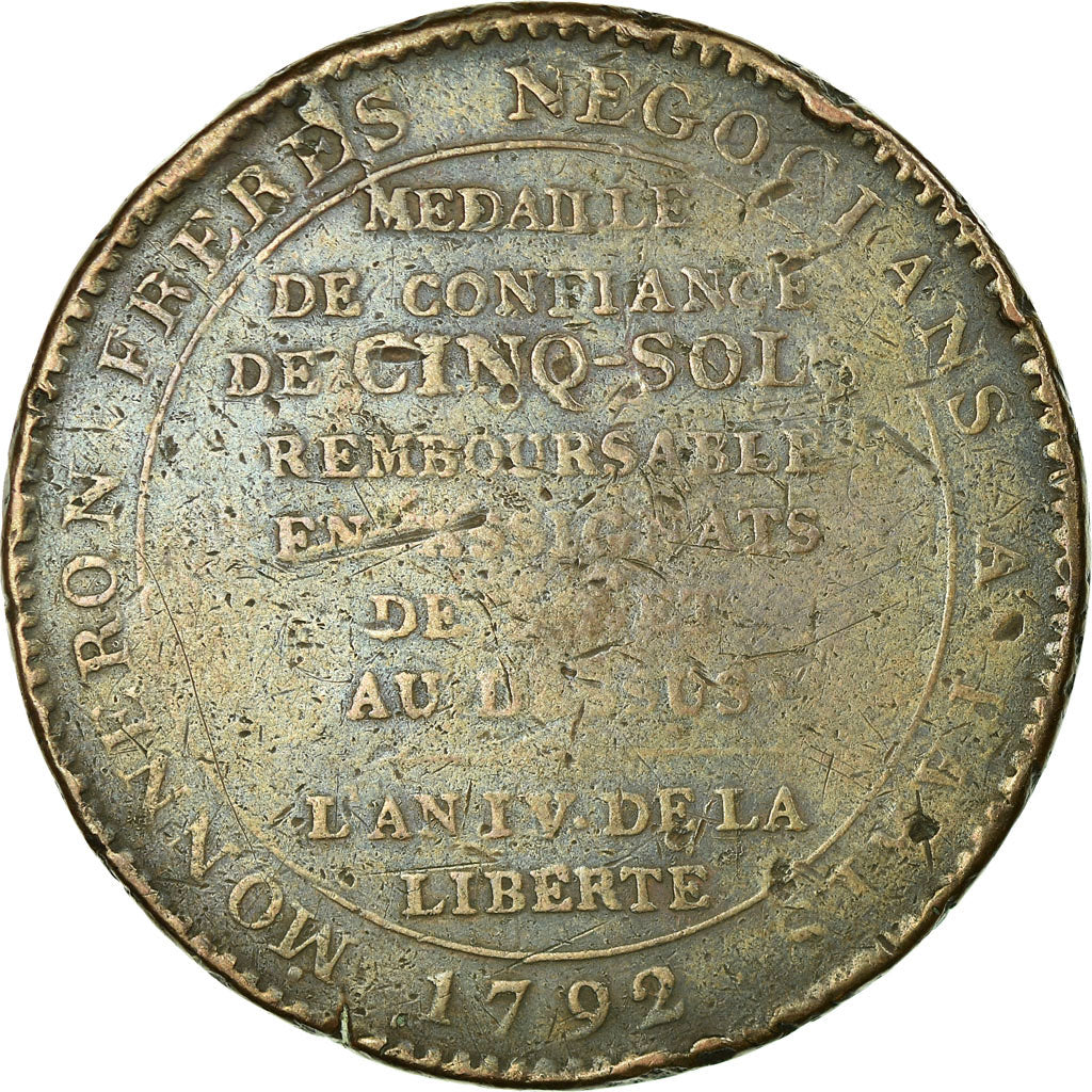 Coin, France, Monneron, 5 Sols, 1792, Paris, VF(30-35), Bronze