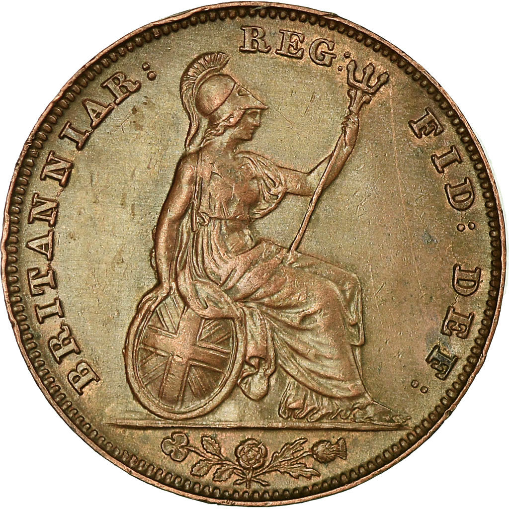 Coin, Great Britain, Victoria, Farthing, 1841, AU(55-58), Copper, KM:725