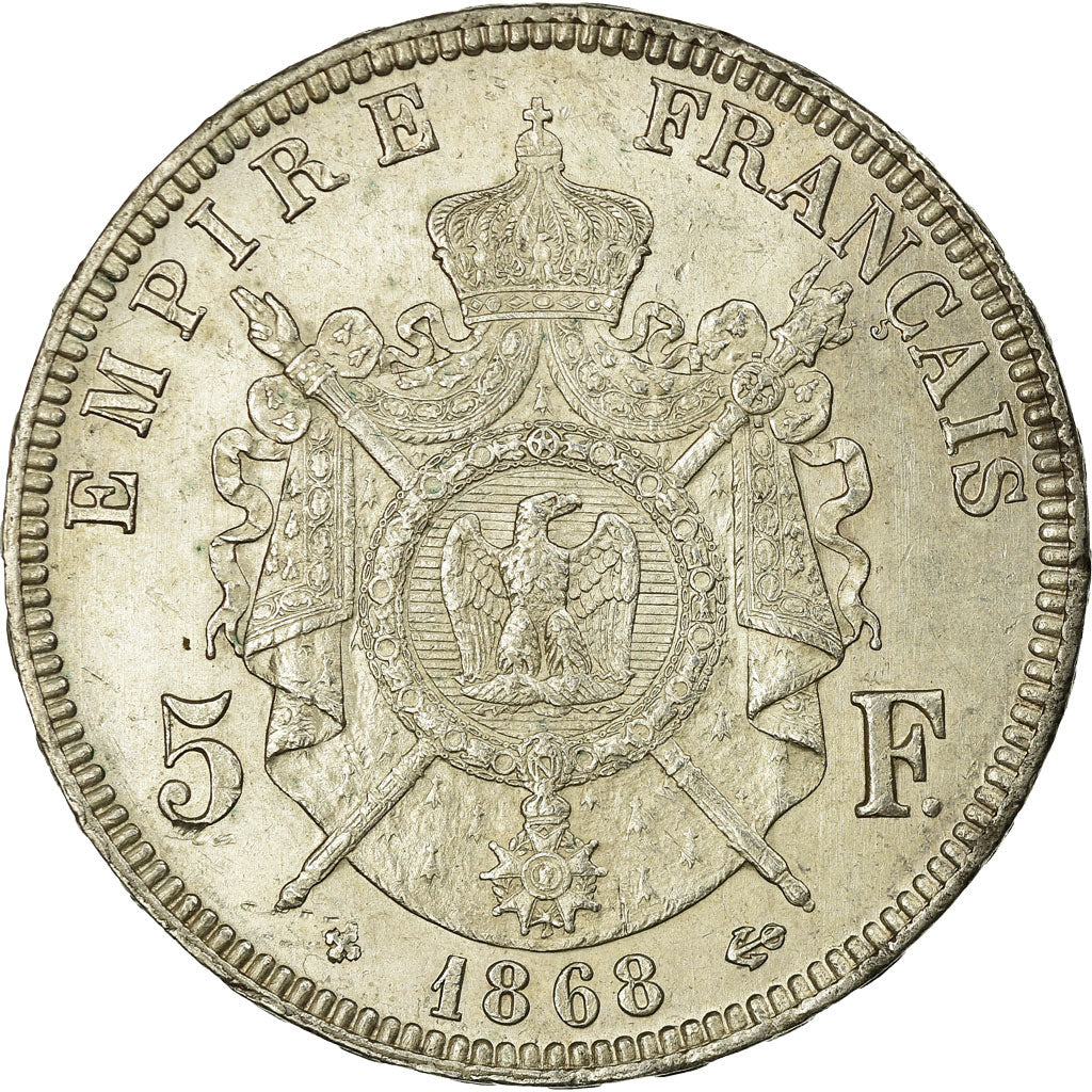 Moeda, França, Napoléon III, 5 Francs, 1868, Strasbourg, AU(50-53), Prata