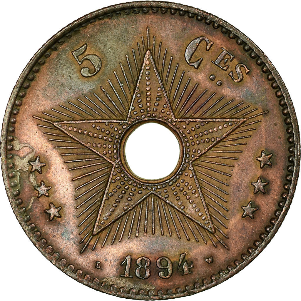 Moneta, WOLNE PAŃSTWO KONGO, Leopold II, 5 Centimes, 1894, AU(55-58), Miedź