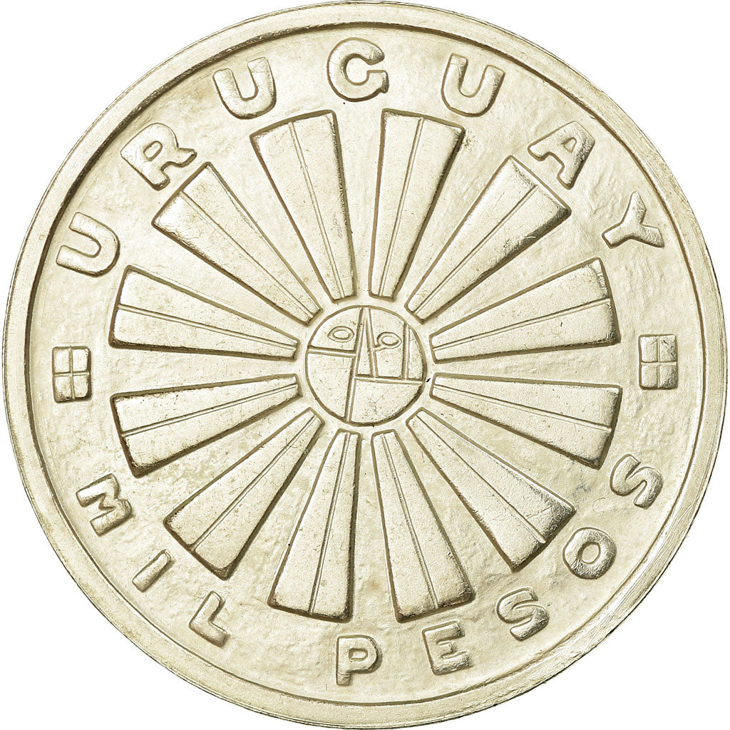 Moneda, Uruguay, 'So' mintmark also appears on edge., 1000 Pesos, 1969