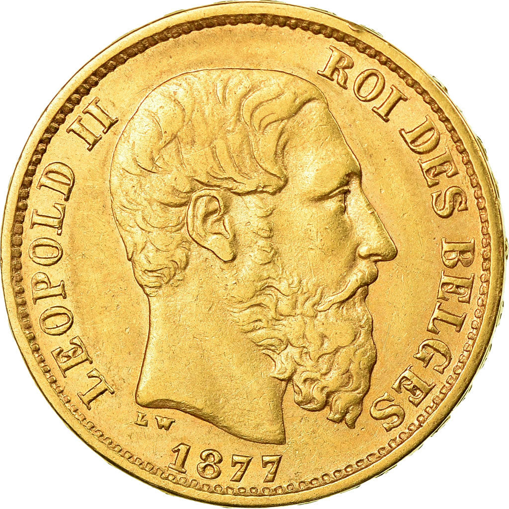 Coin, Belgium, Leopold II, 20 Francs, 20 Frank, 1877, AU(50-53), Gold, KM:37